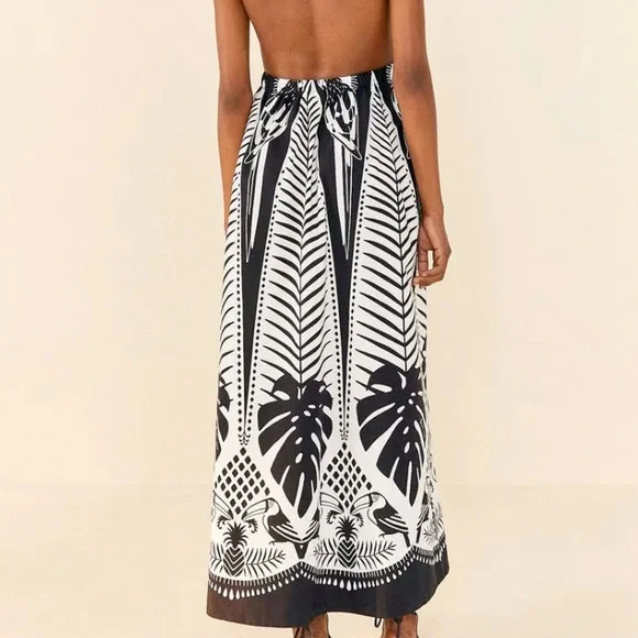 NWT Farm Rio: Anthropologie Farm Rio Macaw Elegance Black Cotton Maxi Dress - Picture 8 of 8